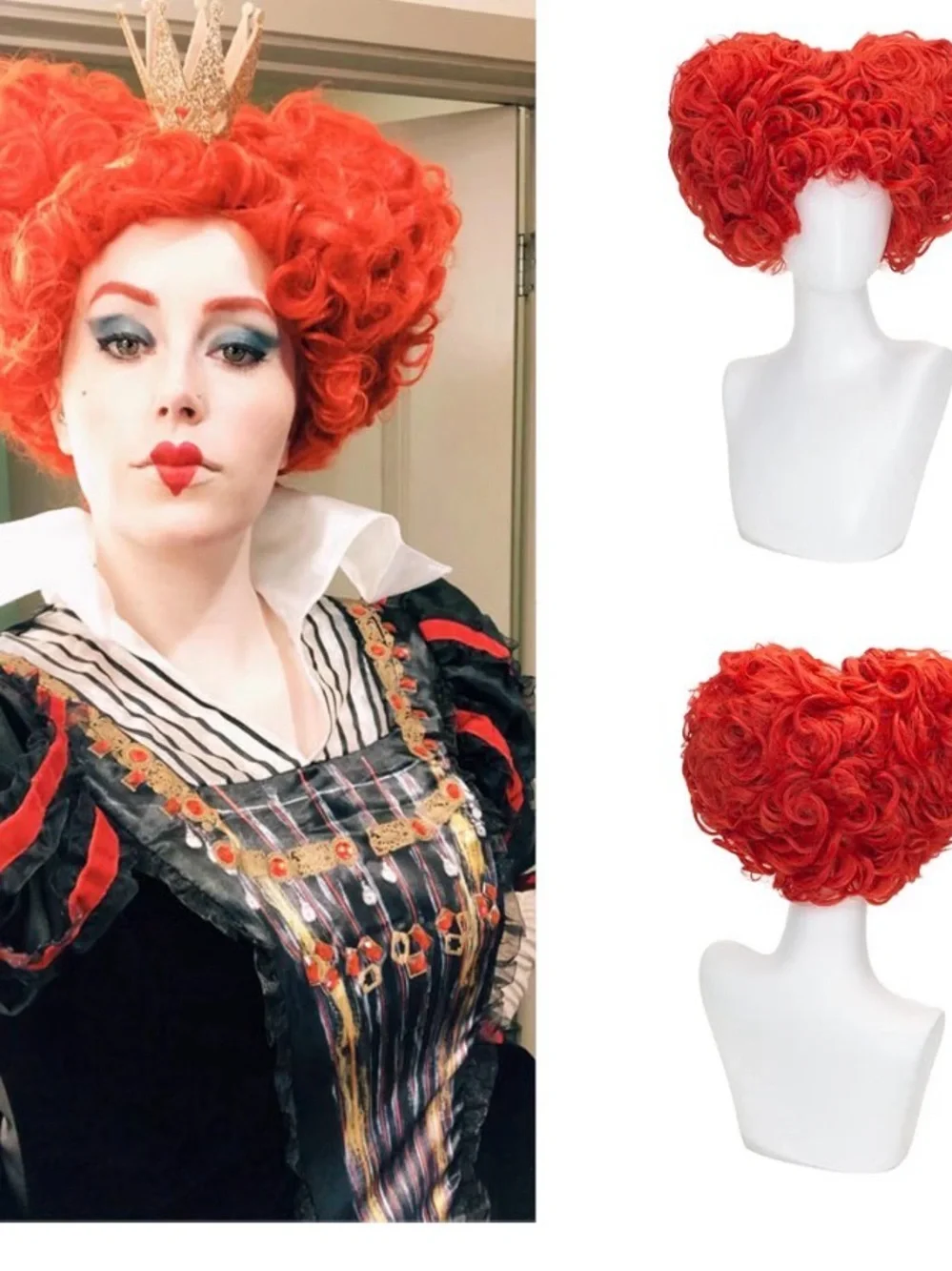 Queen of Hearts Costume Girls Size 10/12 With Crown, Hair & Dress